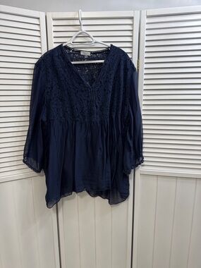 Bethany Mota Navy Lace Yoke V-Neck Tunic
